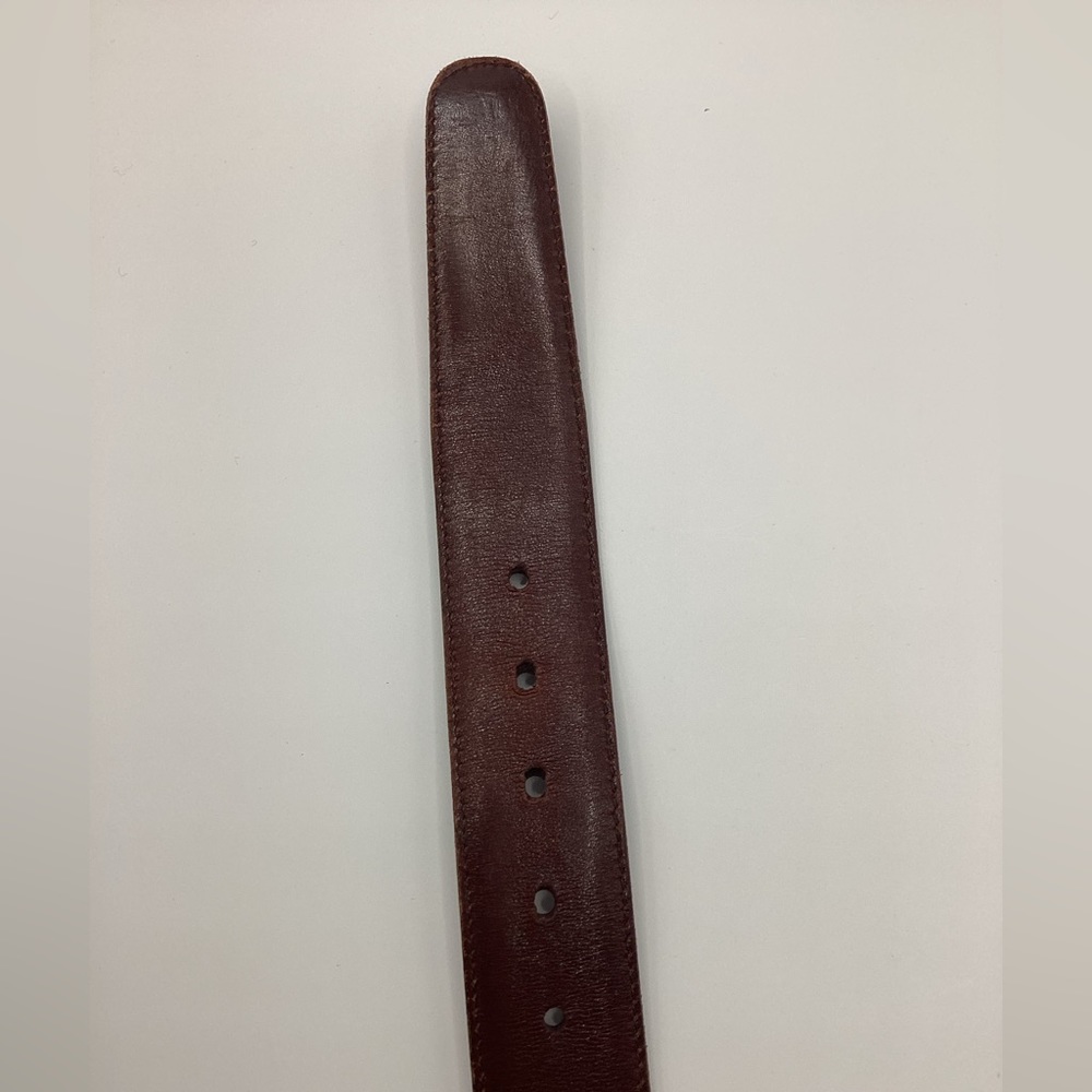 Smooth Reddish Brown Leather Belt with Gold Brass Buckle - Picture 10 of 15